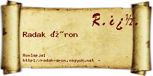 Radak Áron névjegykártya